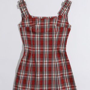 *NEVER WORN* shein plaid overall dress